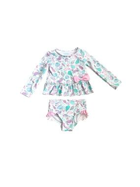 Cynthia Rowley Mint and Pink Coastal Print Long-Sleeve Rash Guard Set